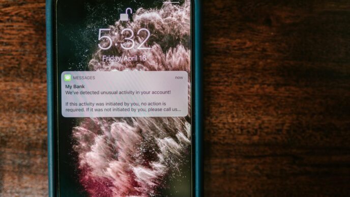 Person checking a bank notification on a smartphone