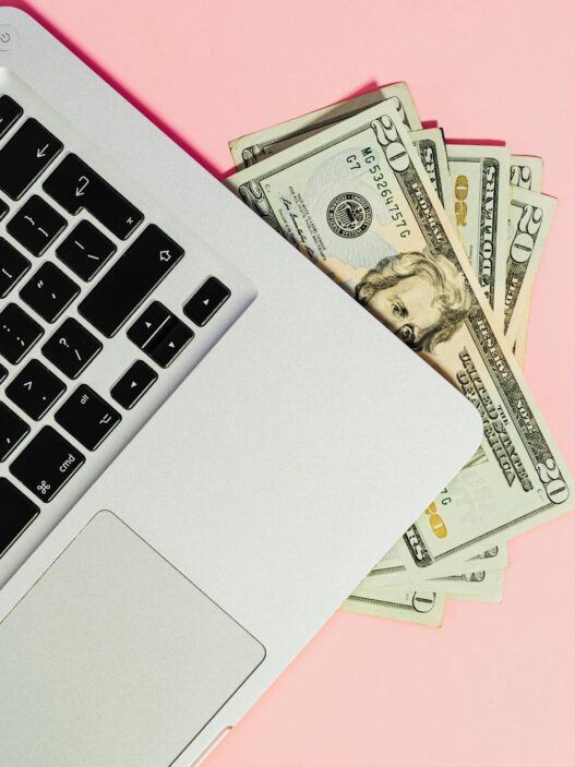 Freelancer working on laptop managing side hustle finances