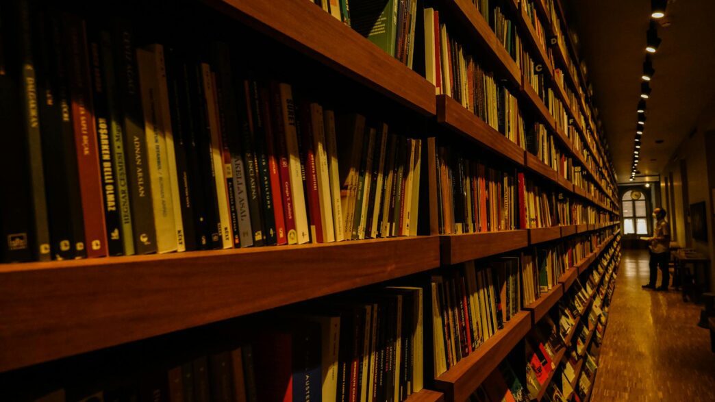 Rows of books on public library shelves, illustrating how a free library card unlocks streaming, museum passes, and learning subscriptions worth hundreds of dollars a year