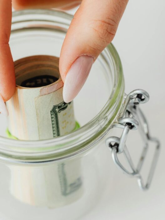 A couple budgeting for their wedding, planning finances together