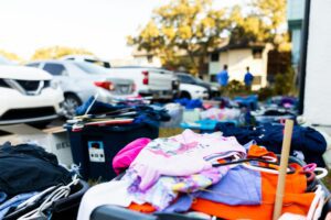 Rack of secondhand clothing ready to sell online
