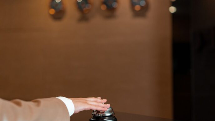 Hotel front desk and reception area where resort fees are charged at check-in