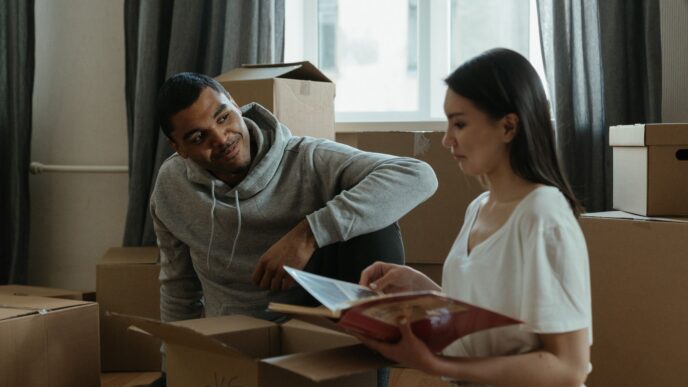 Moving boxes stacked in an empty room during a summer move