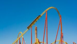 Roller coaster at an amusement park on a summer day