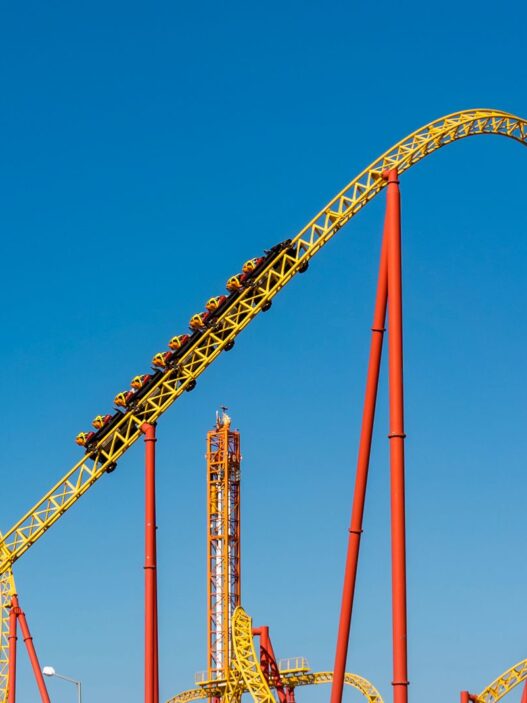 Roller coaster at an amusement park on a summer day