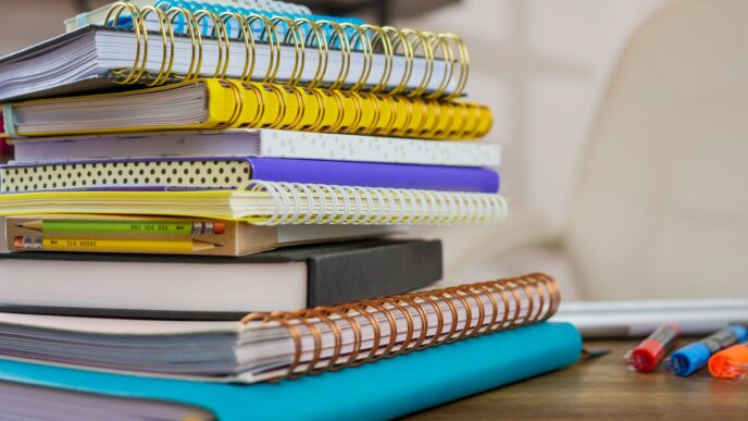 Back-to-school supplies and notebooks representing tax-free weekend shopping savings