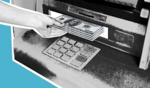 A person withdrawing cash from an ATM machine