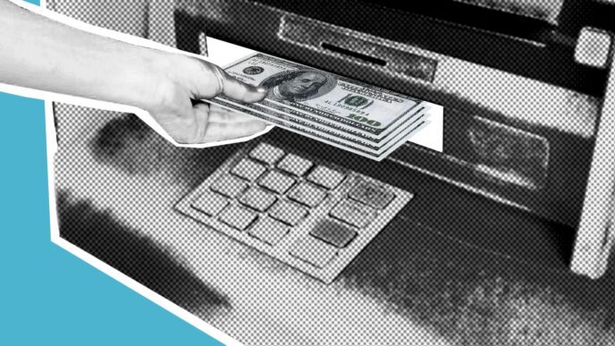 A person withdrawing cash from an ATM machine