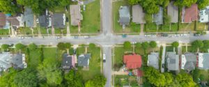 Row of suburban single-family homes representing property tax assessments