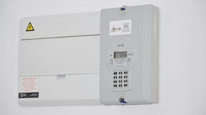 Residential electricity meter on the side of a house