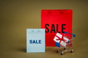 Shopper carrying holiday gift bags