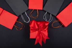 Wrapped holiday gifts and shopping bags set aside weeks before Christmas