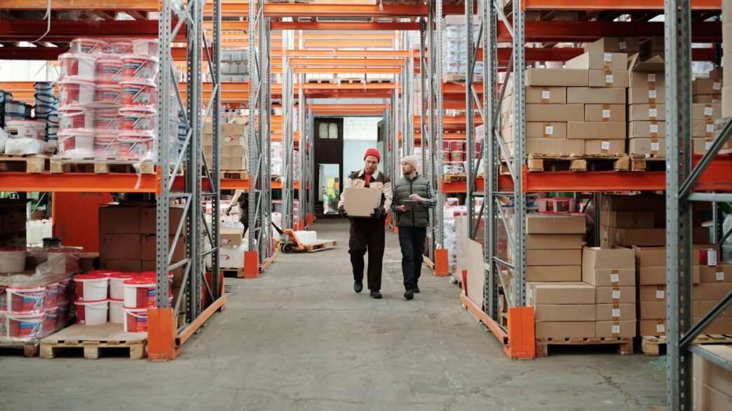 Warehouse worker handling packages during the holiday shipping season