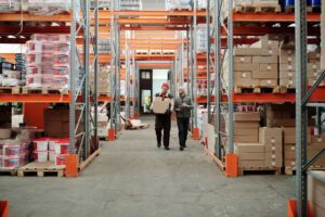 Warehouse worker handling packages during the holiday shipping season