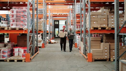 Warehouse worker handling packages during the holiday shipping season