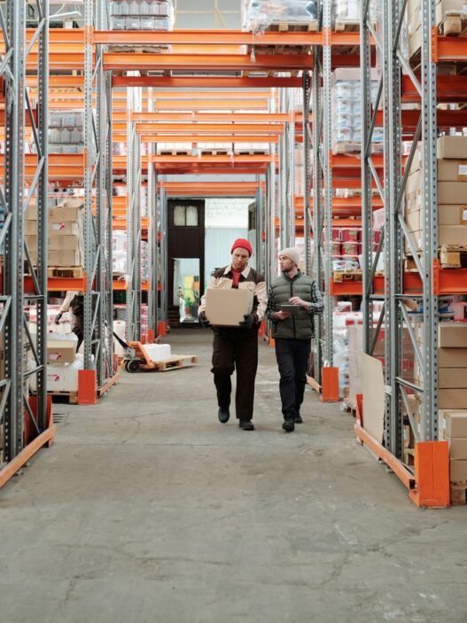 Warehouse worker handling packages during the holiday shipping season