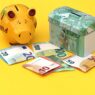 Piggy bank and wrapped gifts representing a Christmas club savings account