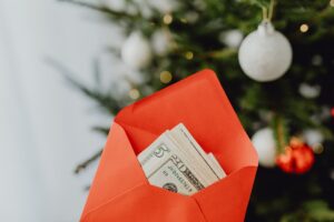 Holiday card and envelope prepared as a year-end tip