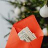 Holiday card and envelope prepared as a year-end tip